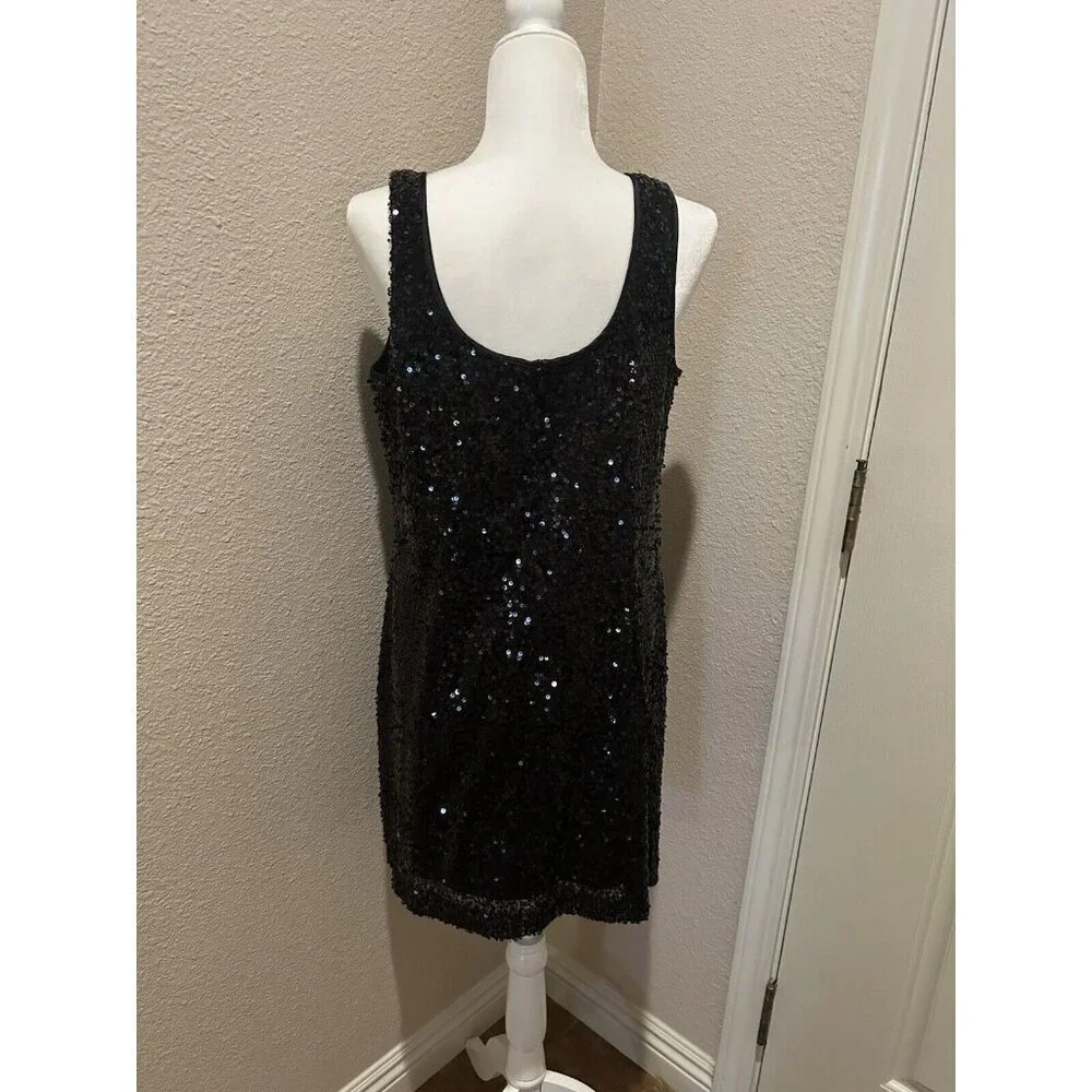 DB BLACK SEQUIN PARTY/XMAS SHIFT DRESS Size 14 Sequin - Picture 3 of 7